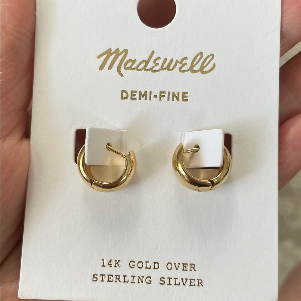 $78 msrp NWT Madewell Demi fine chunky huggie hoop 14k gold